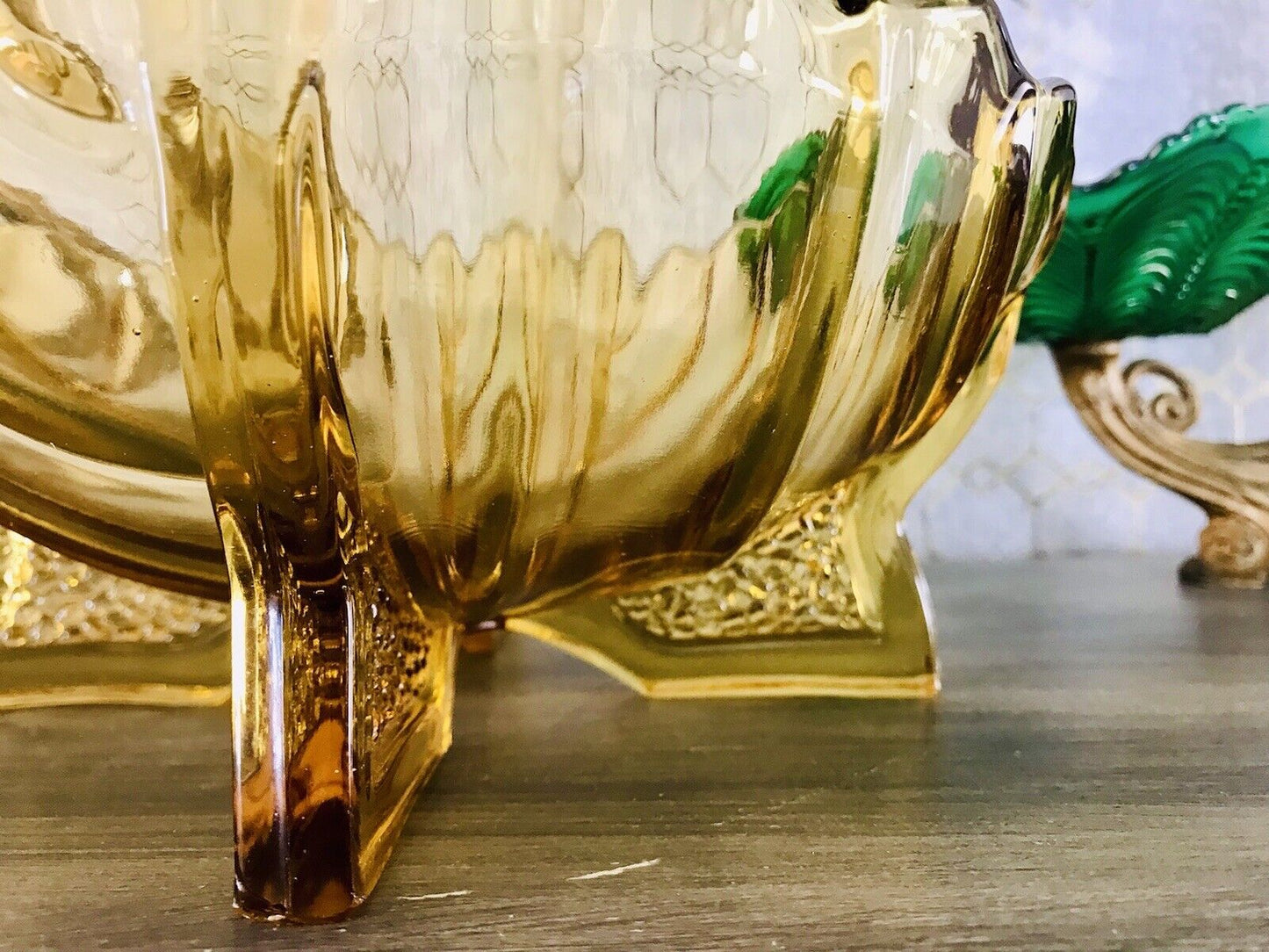 Antik Art Déco gelb Pressglas Jardiniere Schale Glas RAR markant