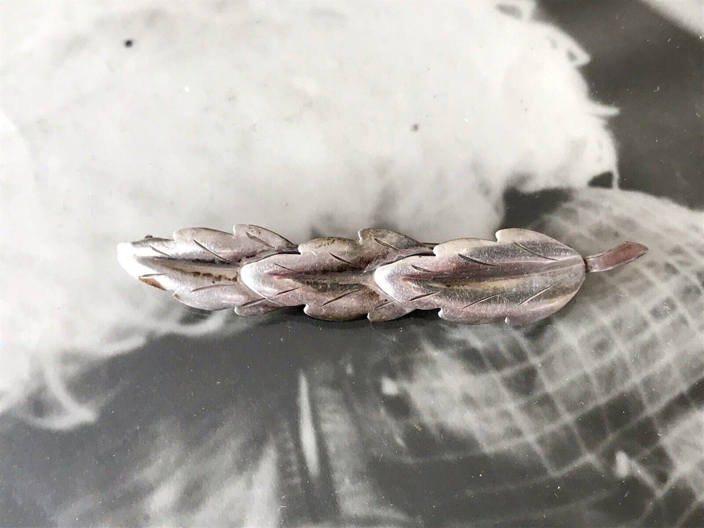 Antik TeKa Art Déco Edel Brosche Silber 835 3 Blätter Eichenblätter?