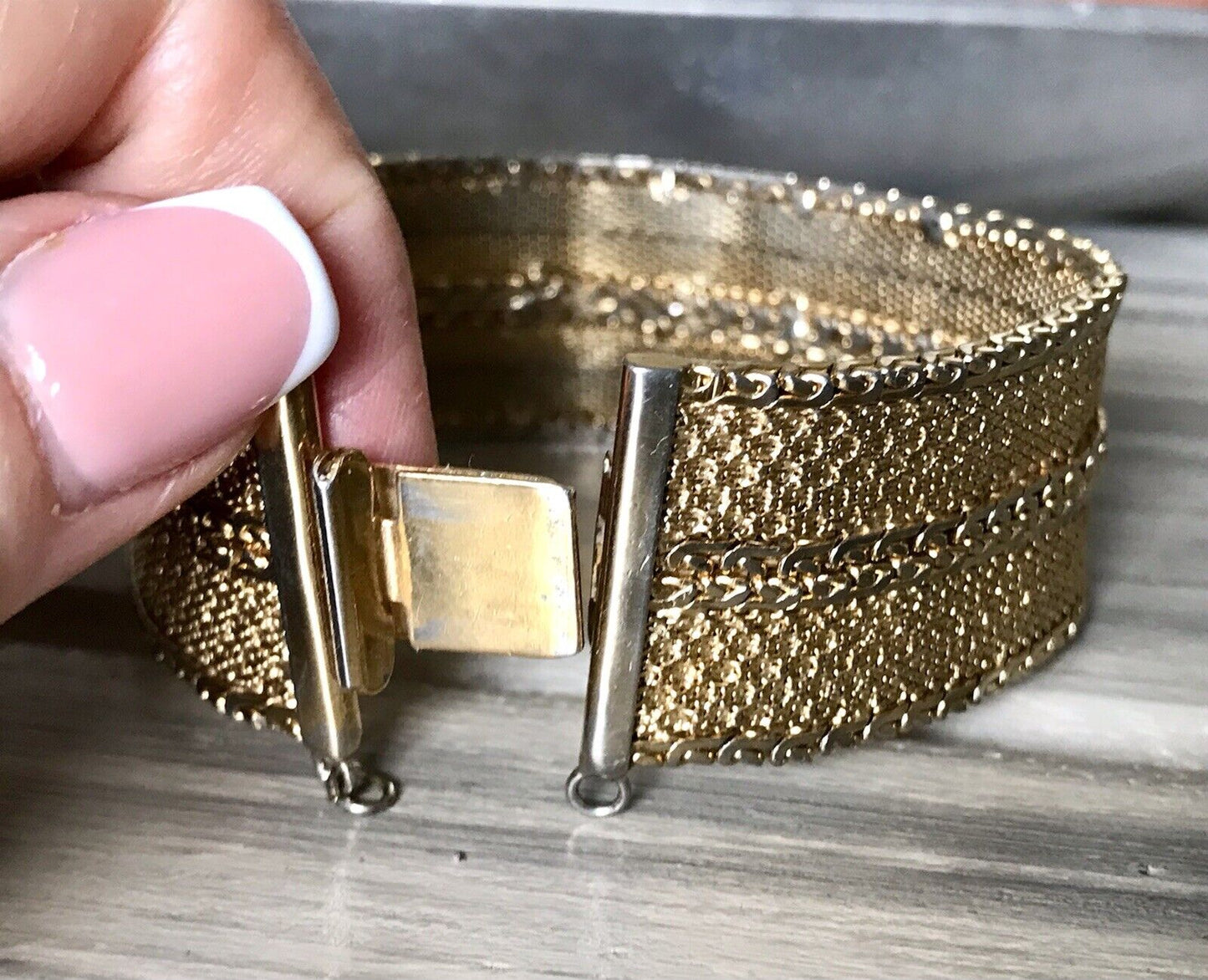 Vintage breites Teppicharmband Armband vergoldet Amerik. Doublè