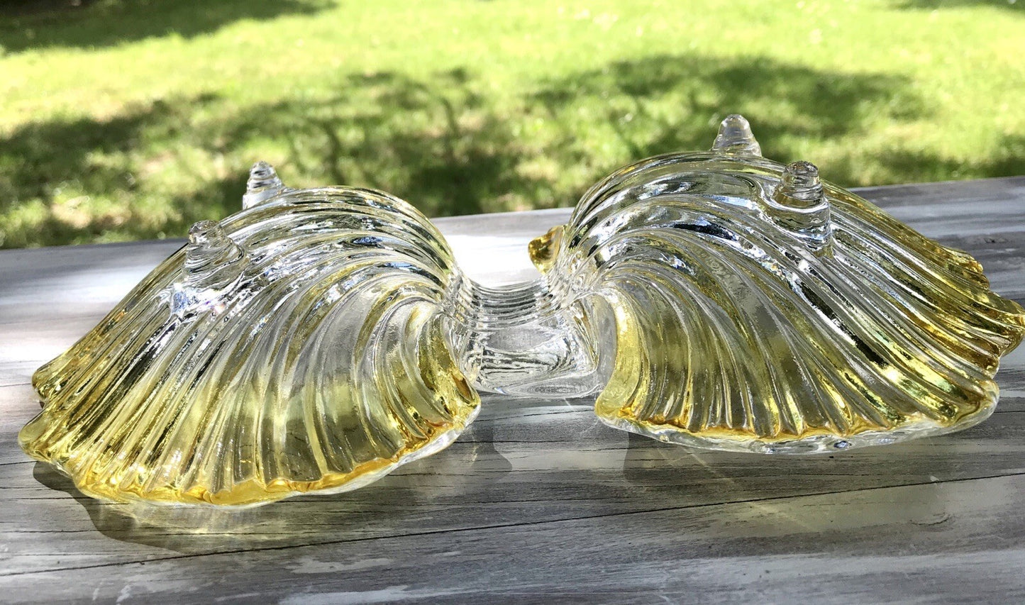 Vintage 70er Glas Schale Anbietschale Muschel Walther Glas Kultig gelb