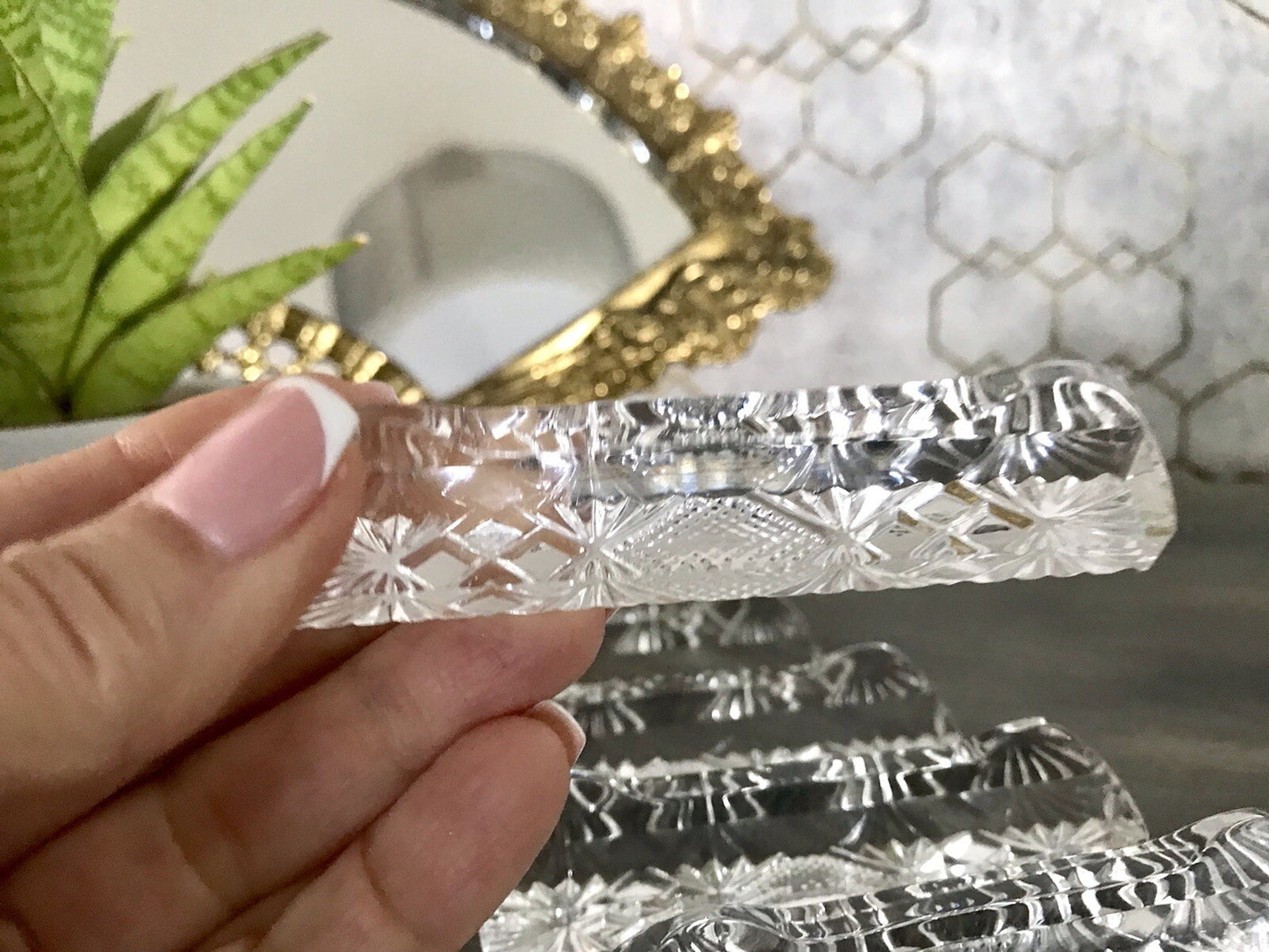 Alt antik? 6 Art Déco Messerbänkchen Kristallglas Glas EDEL Schliff