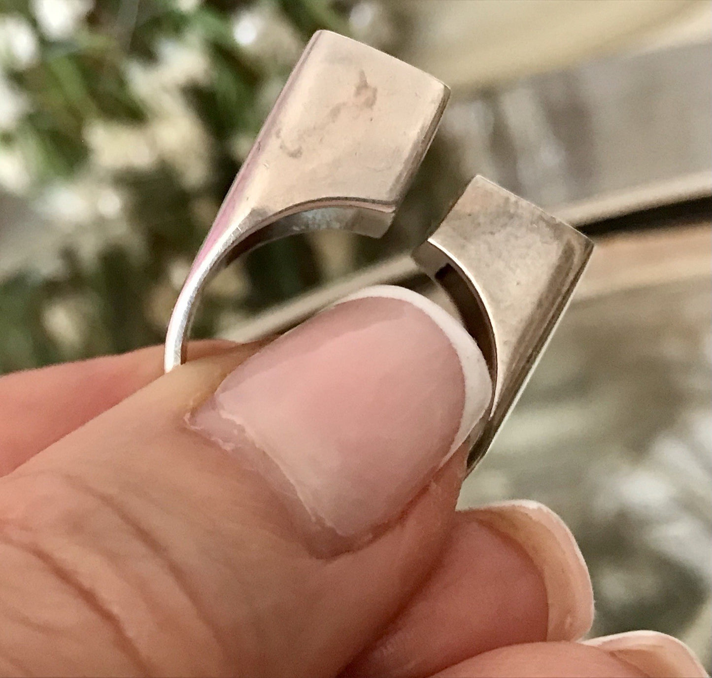Vintage Modernist Designer DAMEN RING 925 Silber Cube Avantgarde 55 bis 59