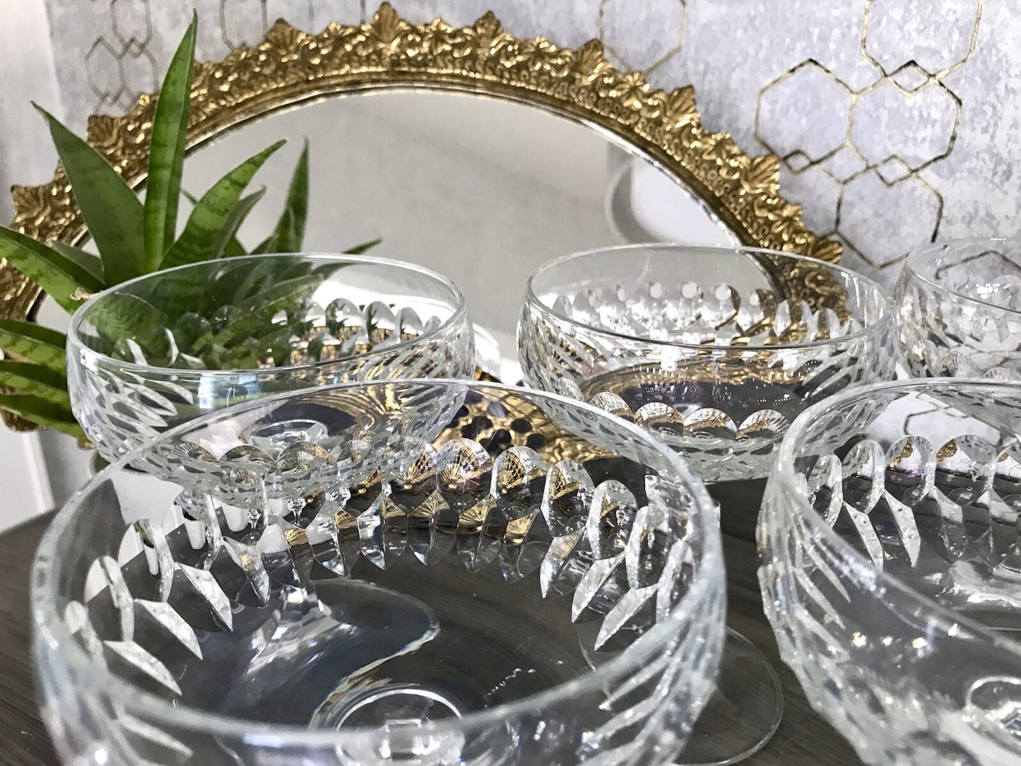 Vintage 8x Champagnerschalen Sektschalen Kristallglas Schliff Bleikristall