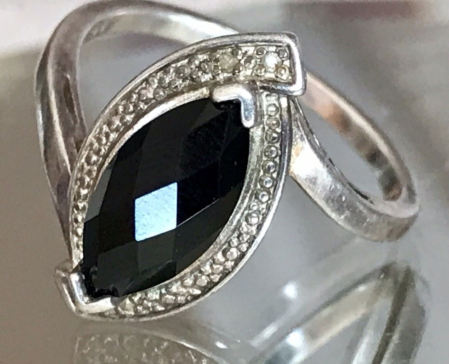 Vintage Onyx? DAMEN RING Silber 925 Gr.55 17,5 Schiffchen