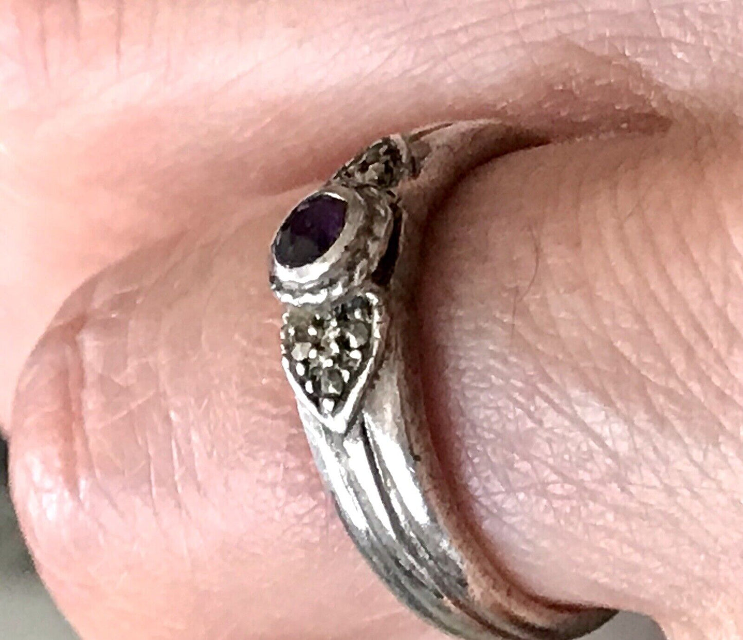 Antik Art Déco Damen Ring lila Stein Silber 925 Gr.55 56 Markasite