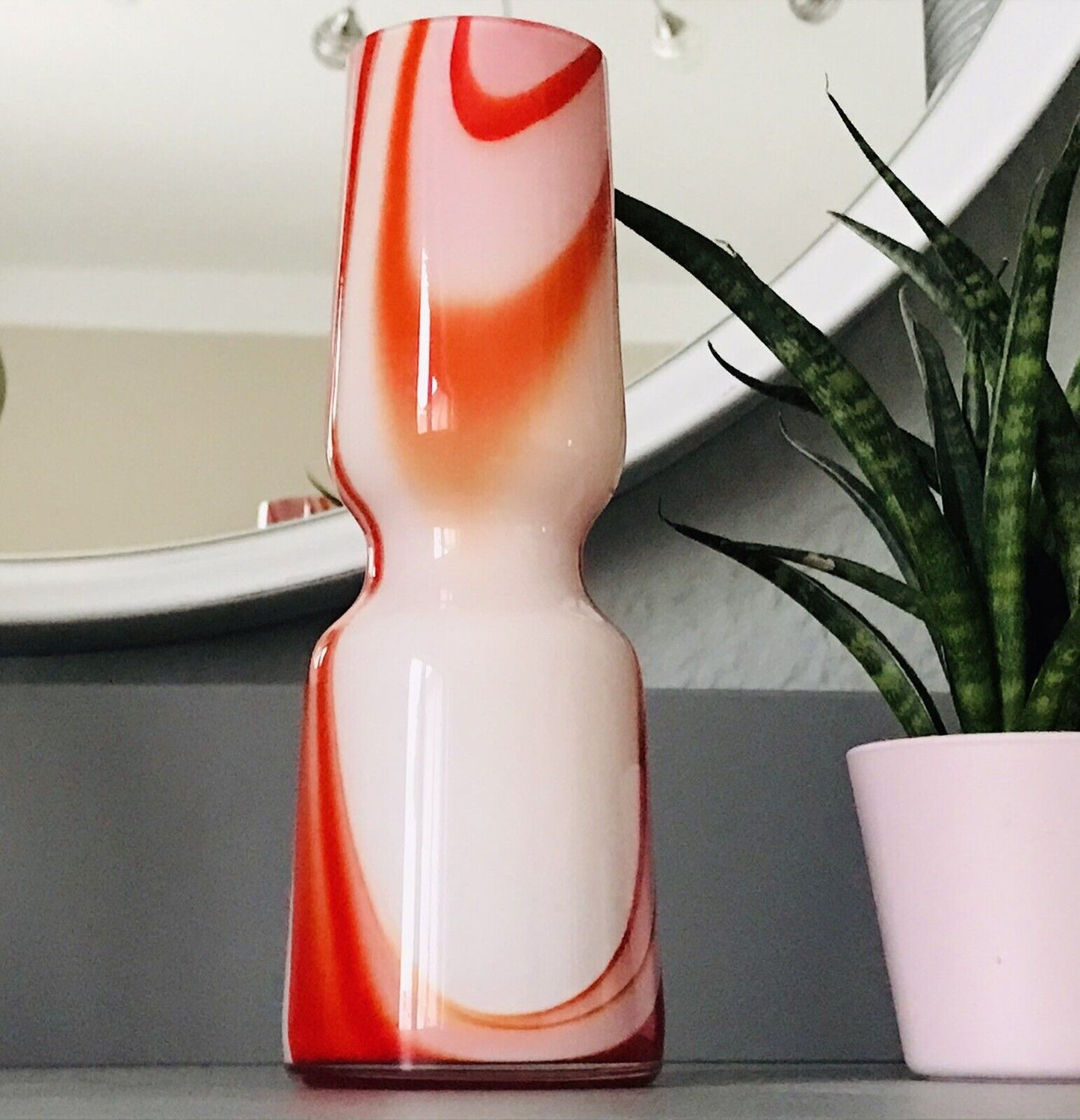 Carlo Moretti Vintage Vase Murano Glasvase rot weiß