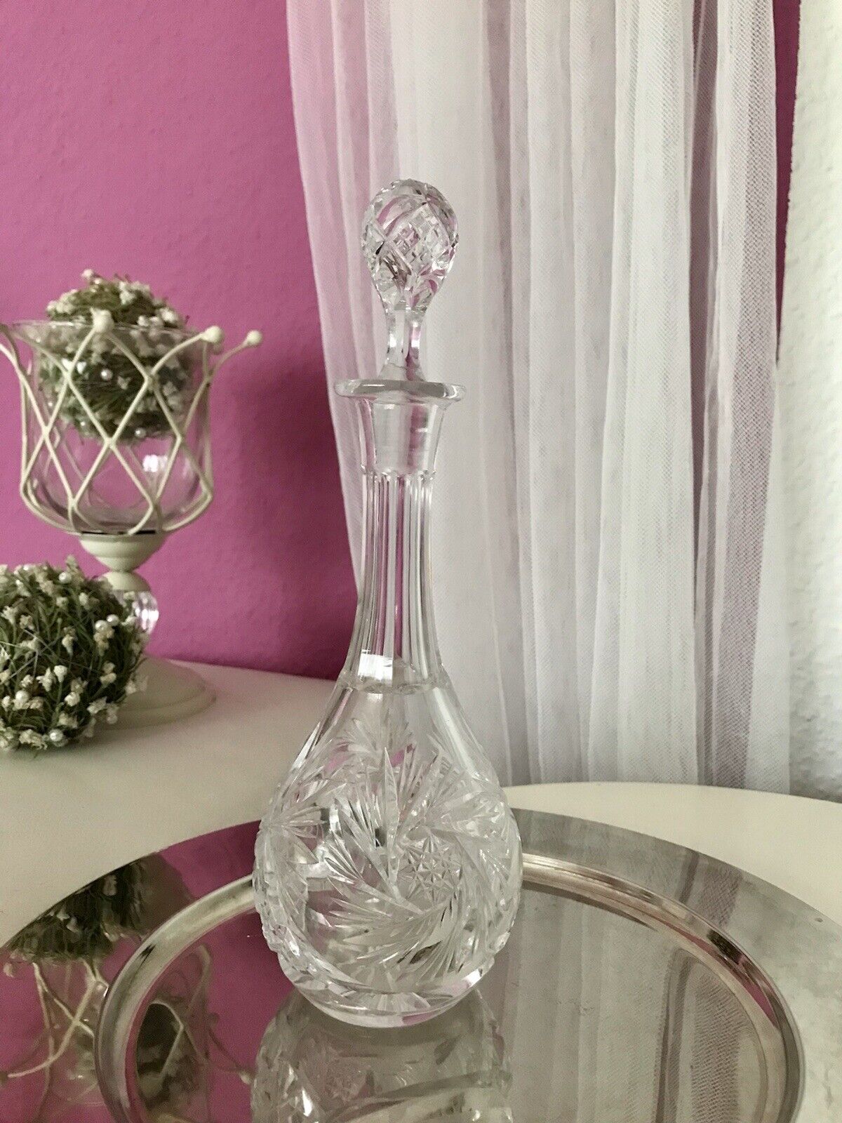 Antik Alt Karaffe Rumflasche Kristallglas Bleikristall geschliffen So SCHÖN