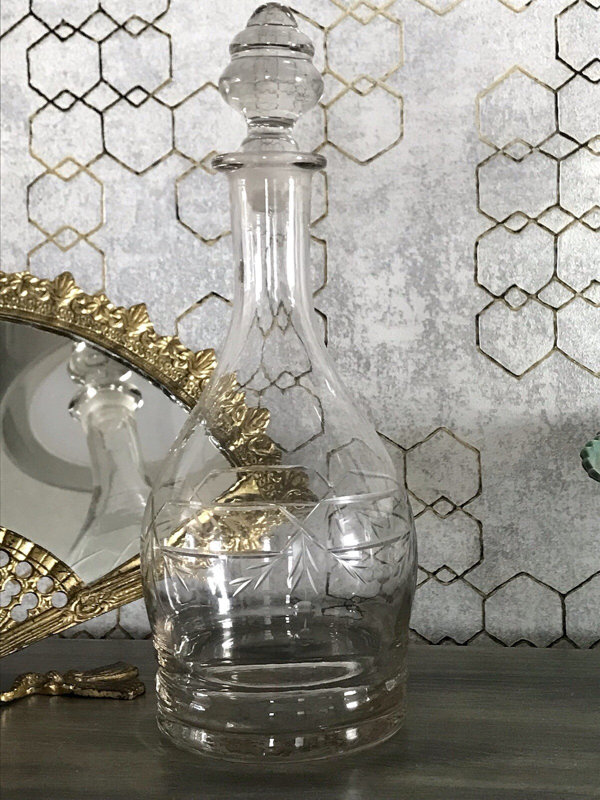 Antik Vintage Glaskaraffe Karaffe Zier- Schliff