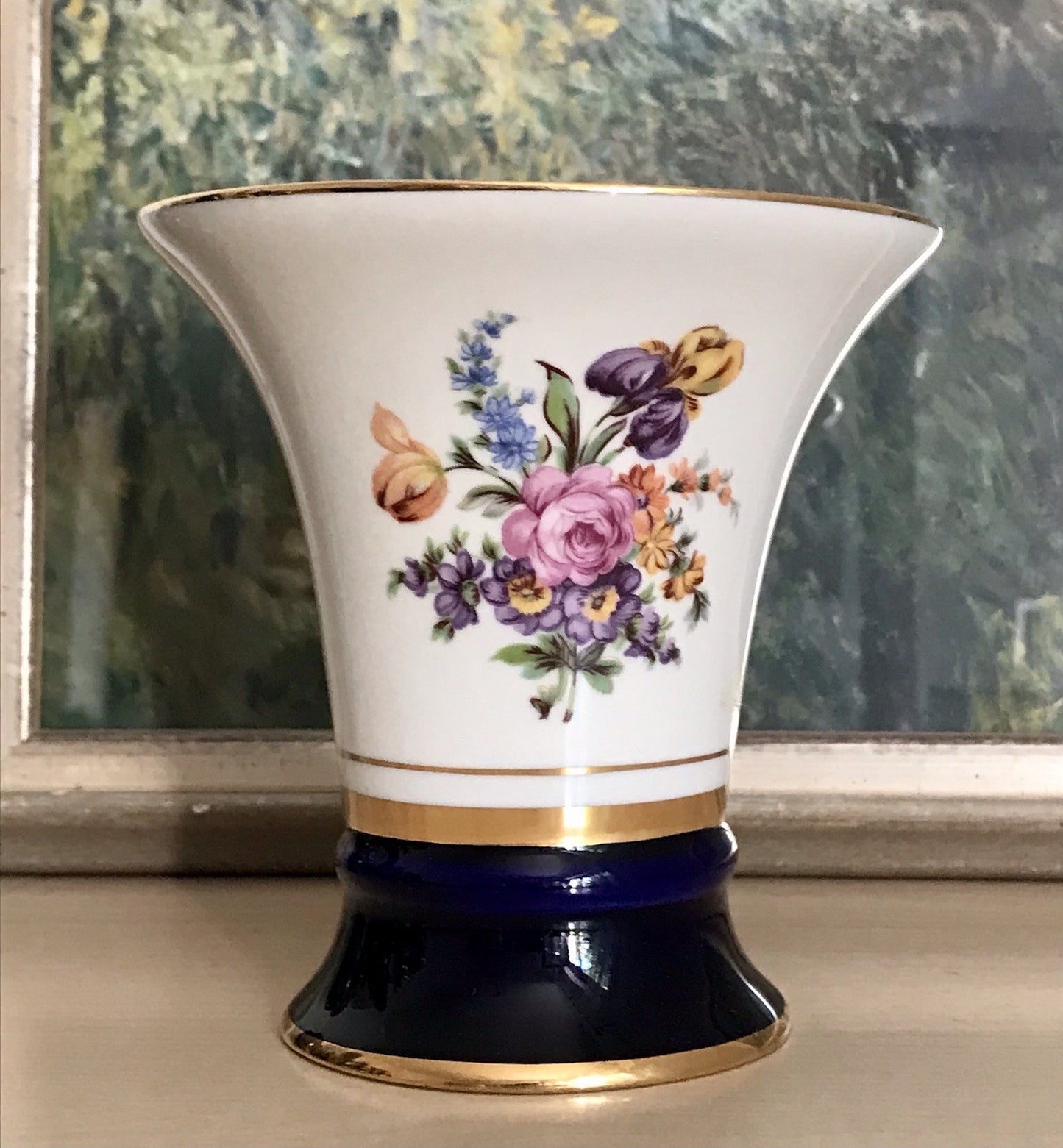 Vintage Alt Porzellan Prunkvase Vase Echt Kobalt blau Royal Dux Porzellan Böhmen