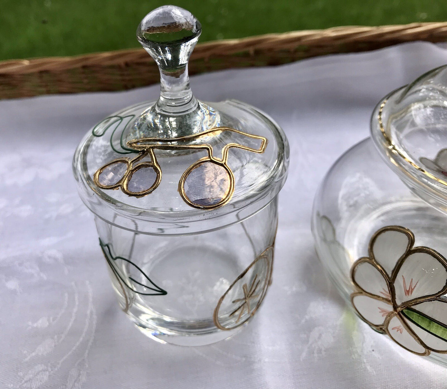 Nagel 2 Glasdose Bonboniere Gefäß Glas Konfitüre Marmeladen Dose Tiffany Optik