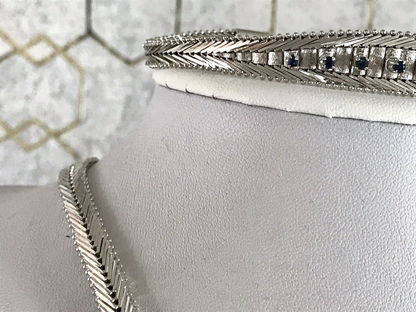 Antik Edel Art Déco 835 Silber Collier rhodiniert Halskette blau Steine Armband