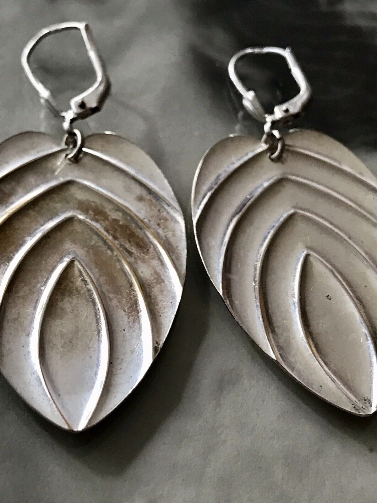 Vintage Ohrhänger Ohrringe Blätter Hänger DAMEN Silber vergoldet SUPER Design