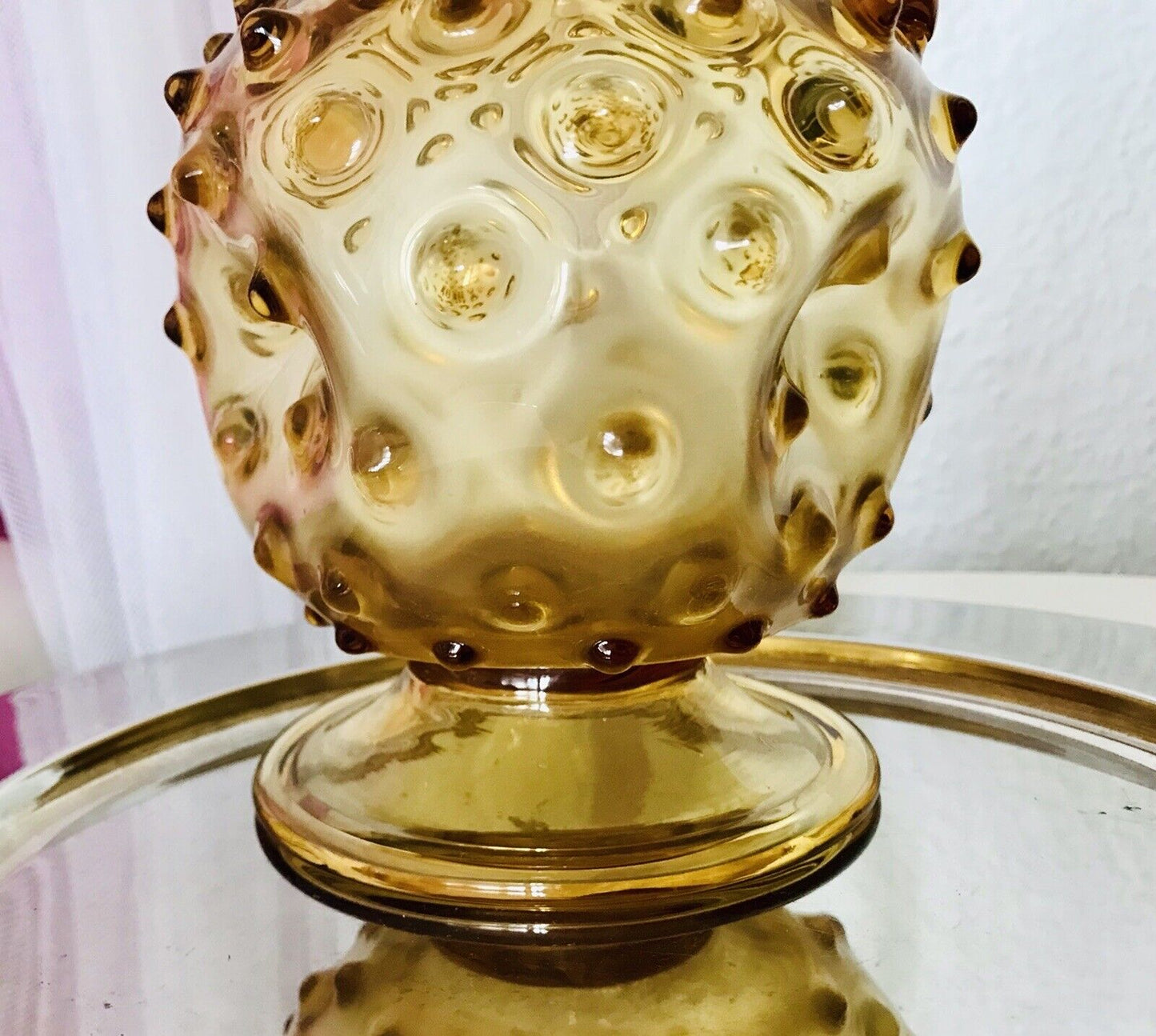 Murano Barovier Tosso ? 60er Karaffe Kanne Vase Glas Gelb Noppen Dubben Abriss