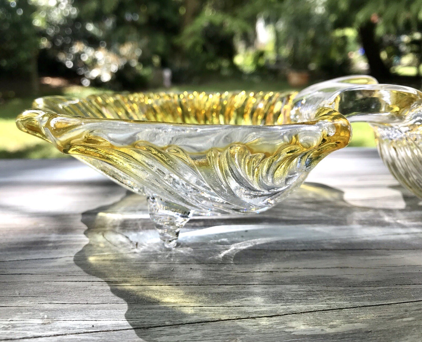 Vintage 70er Glas Schale Anbietschale Muschel Walther Glas Kultig gelb