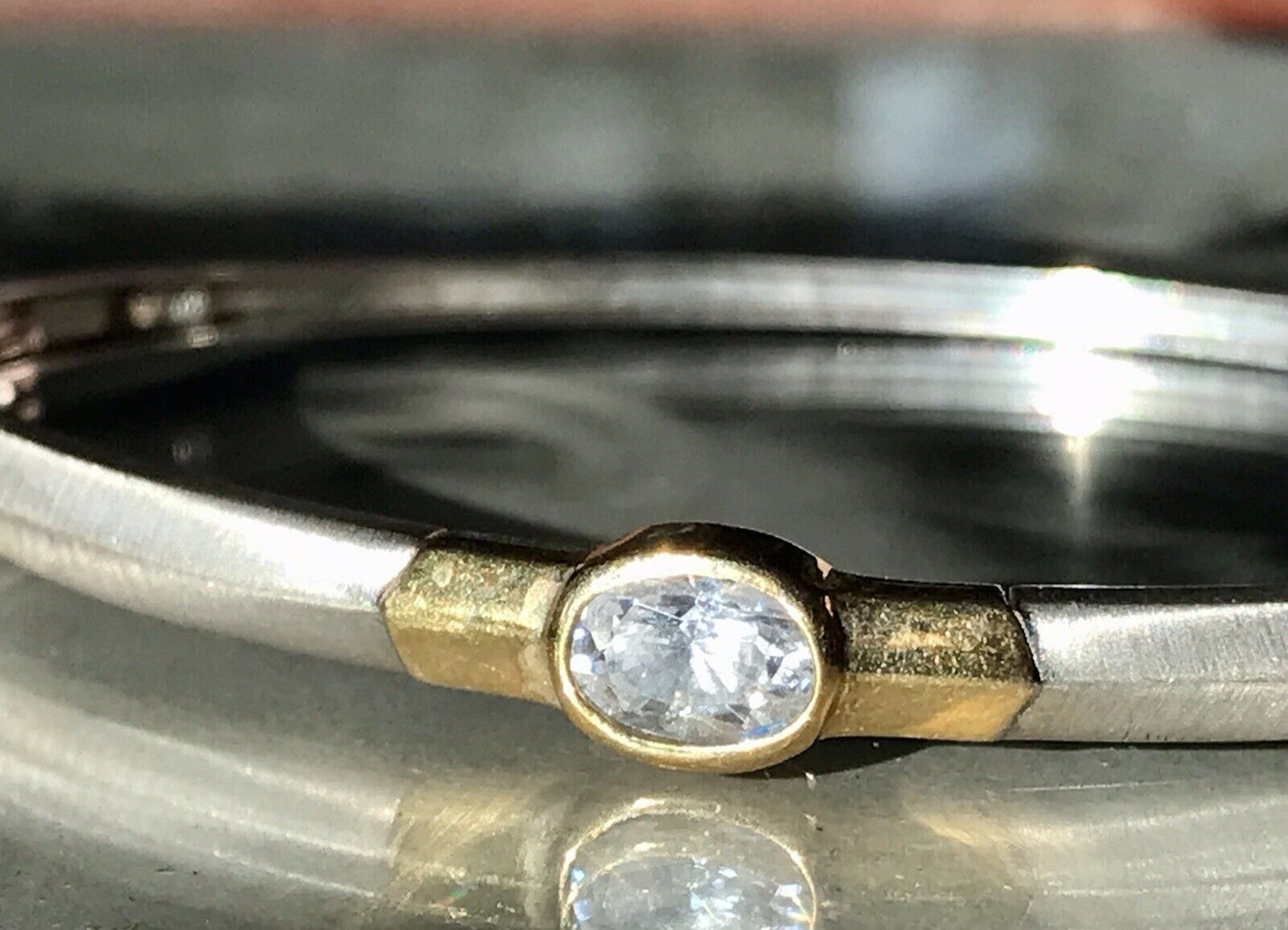 Alt Vintage Armband Armreif Klapp-Armspange 925 Silber teils vergoldet Stein FS
