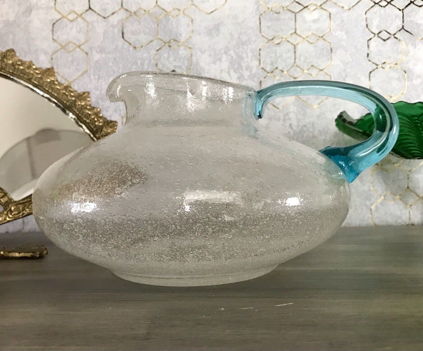 Vintage Glaskunst Kanne Krug Glaskrug Karaffe Glasvase Glas Schaumglas