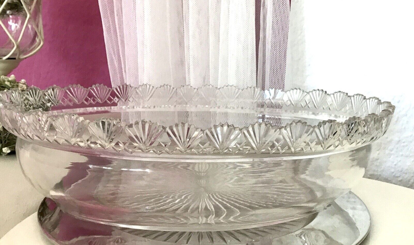 Antik Groß Bleikristall Schale Glasschale Jardiniere Kristallglas Glaseinsatz