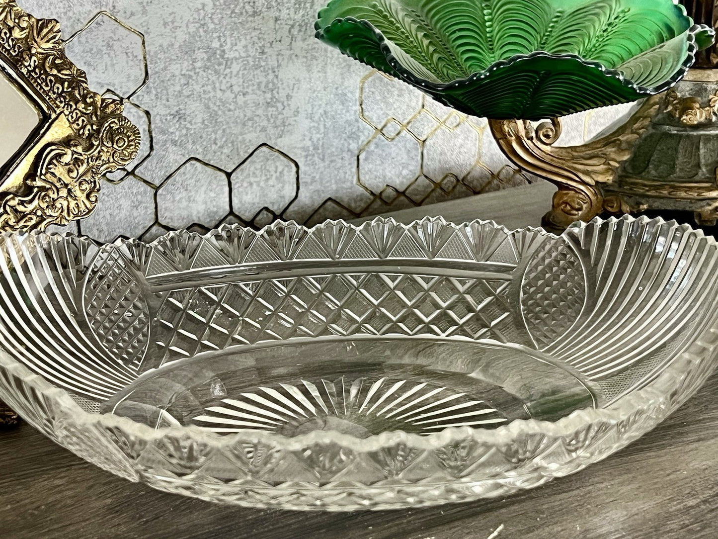 Antik Bleikristall Schale Glasschale Jardiniere Kristallglas Schiffchen Schliff