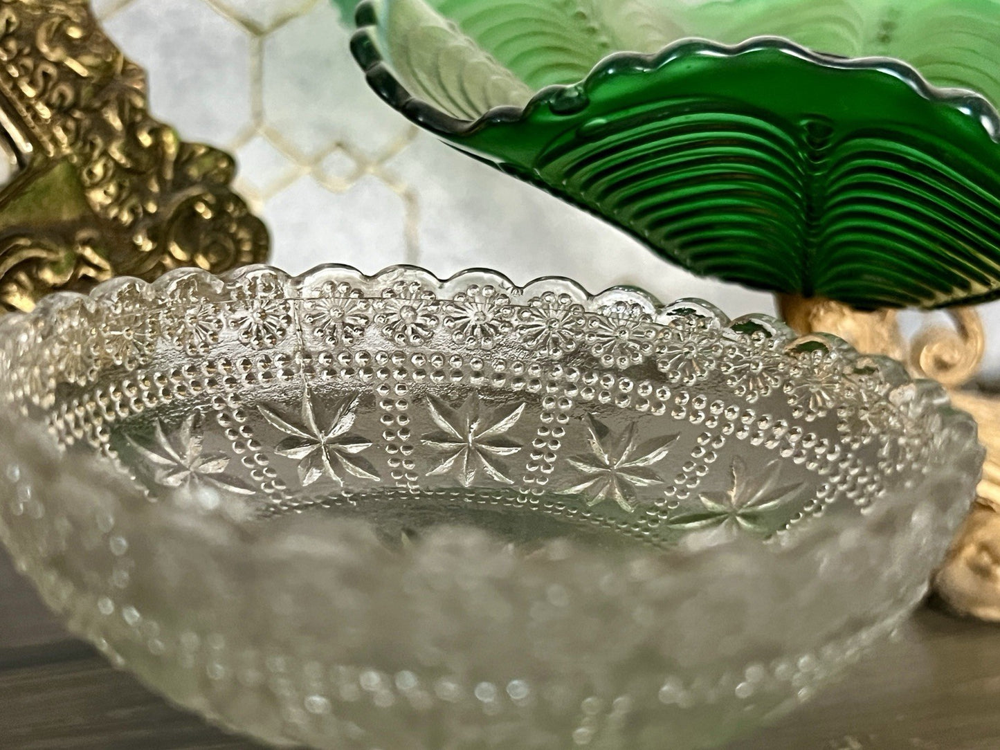Antik Jugendstil Art Déco Pressglas Glas Fußschale Schale Zuckerschale