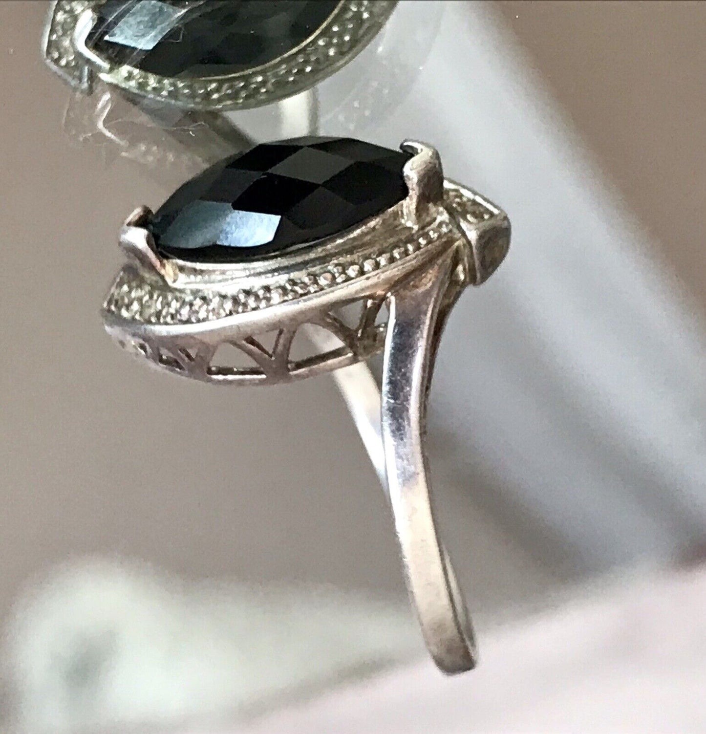Vintage Onyx? DAMEN RING Silber 925 Gr.55 17,5 Schiffchen