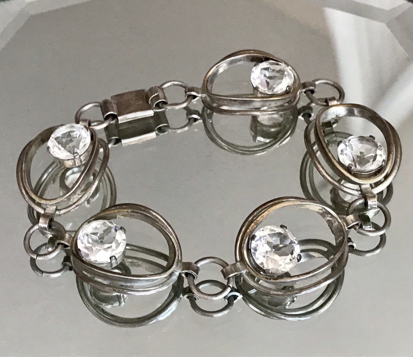 Alt Vintage 60er Armband 835 Silber farblose Steine wunderschön!