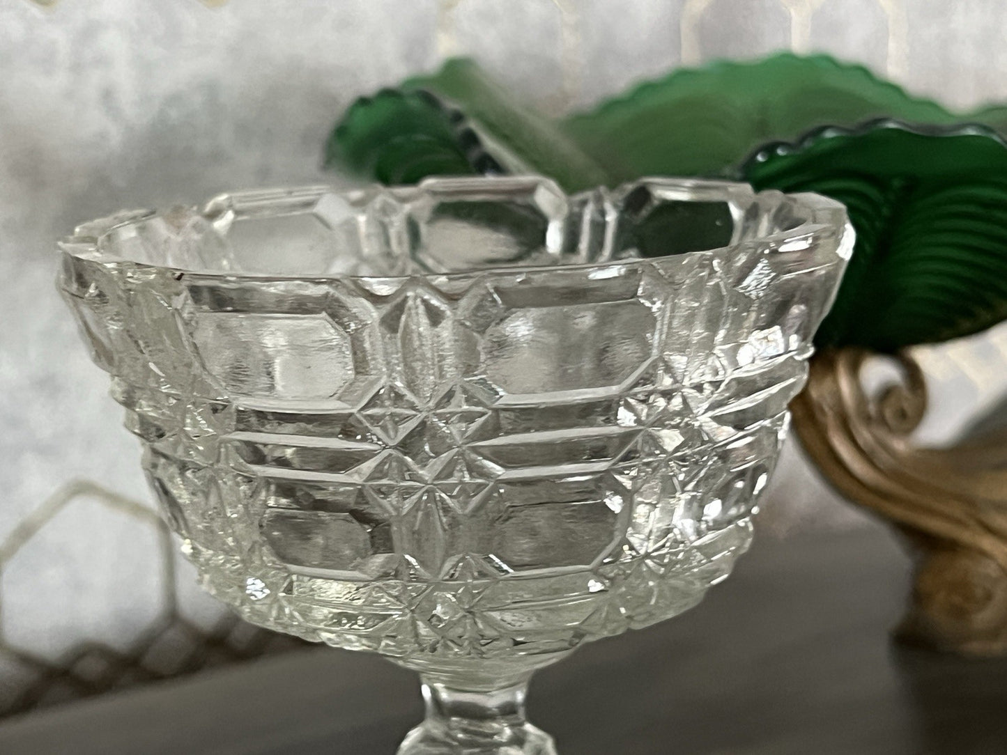 Antik Jugendstil Art Déco Pressglas Glas Fußschale Schale Zuckerschale