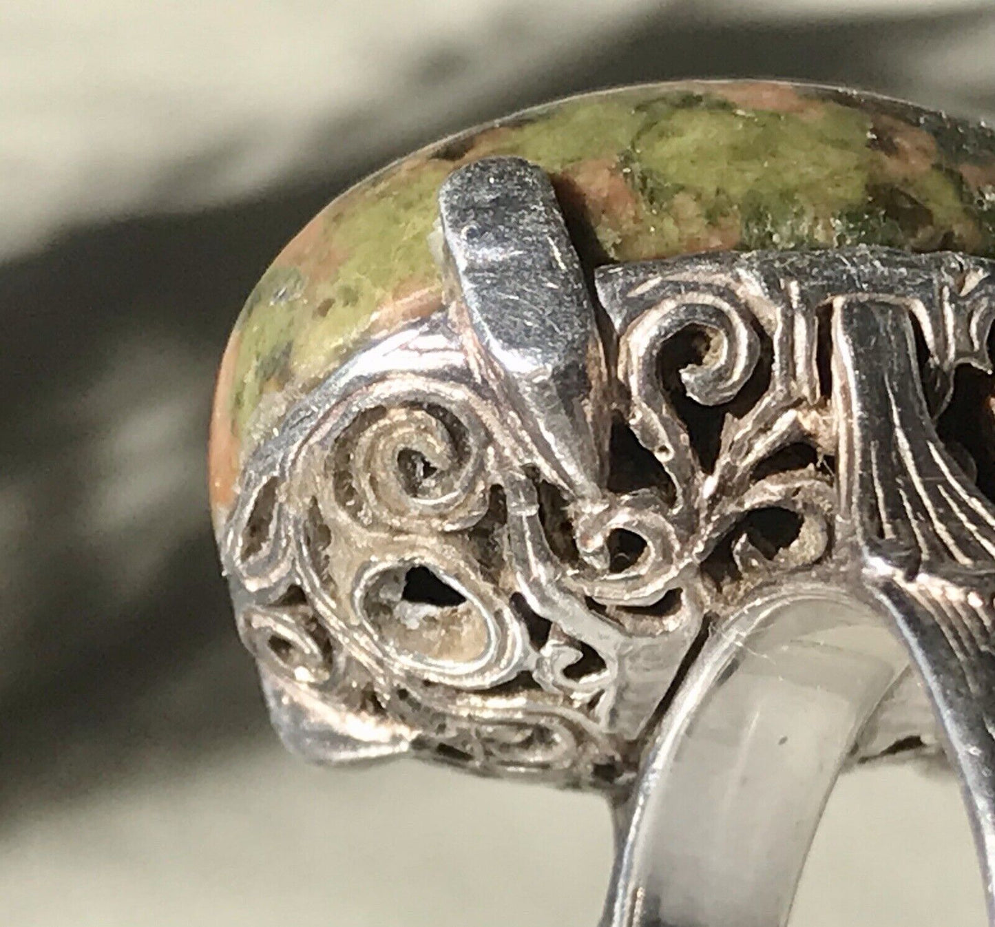 Antik England Jugendstil Edel DAMEN RING 925 Silber Jaspis Birmingham AH