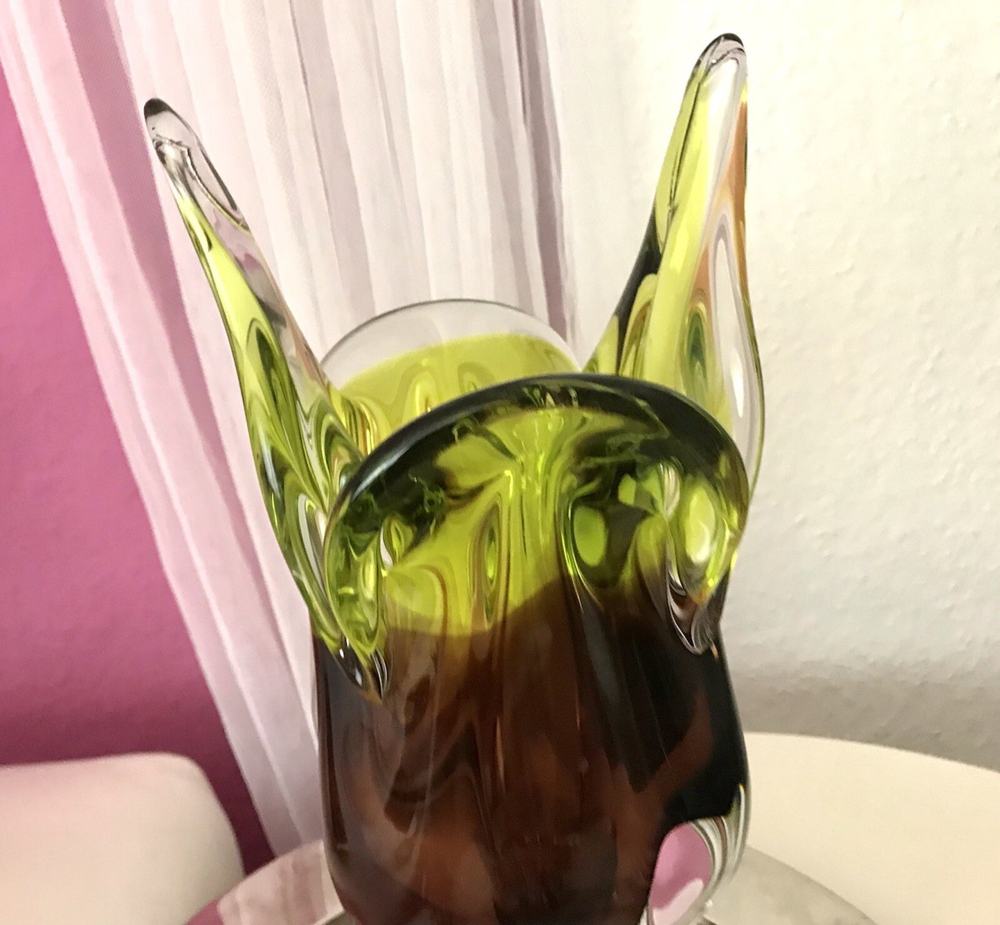 Vintage große Glasvase Vase Chribska 60er Jahre Glas Hospodka grün aubergine