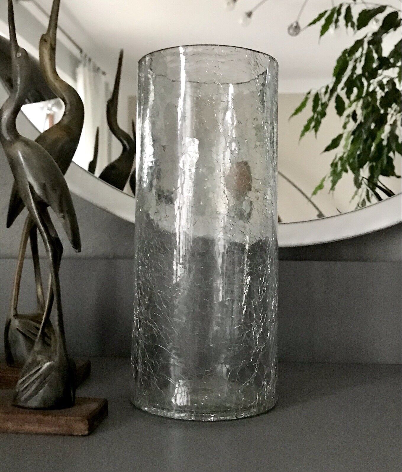 Vintage Kristallglas Kunstglas Craquelée Vase Glasvase zylindrisch groß