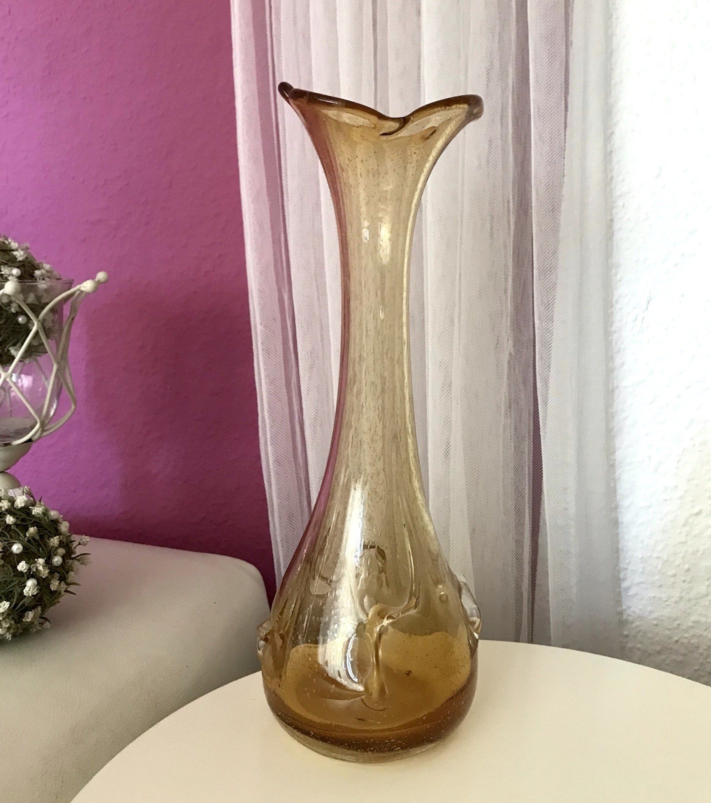 Vintage gelb große Designer Vase Blumenvase Glasvase Glas Huta Zabkowice PRL
