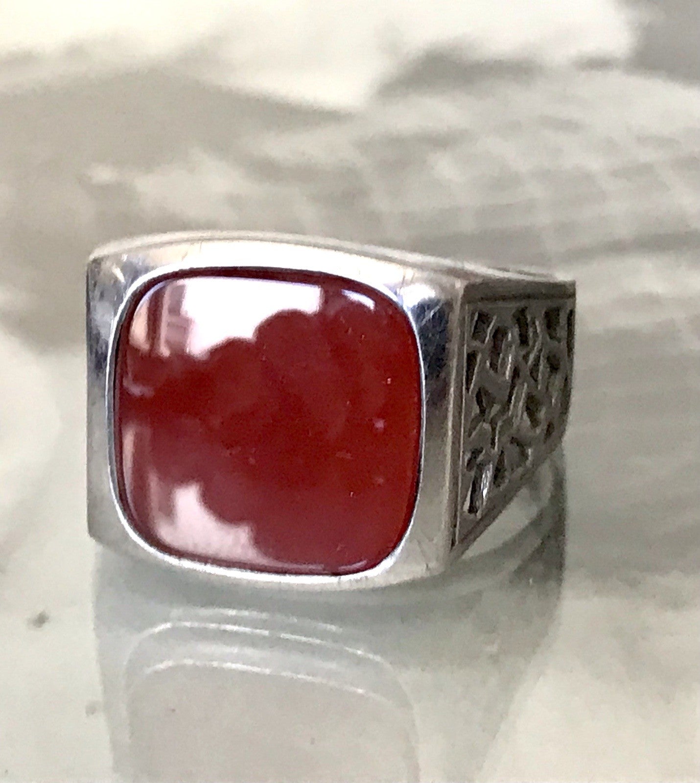 Antik alt Vintage Art Déco Herren RING Siegelring Karneol 835 Silber Gr.63