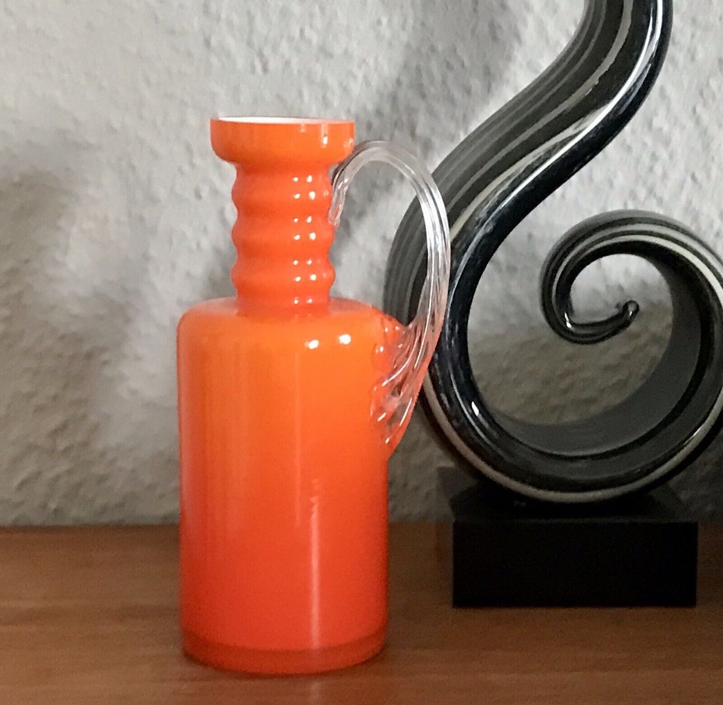 Vintage Vase Empoli? opalin Firenze Glasvase Orange Henkelvase Italien Designer