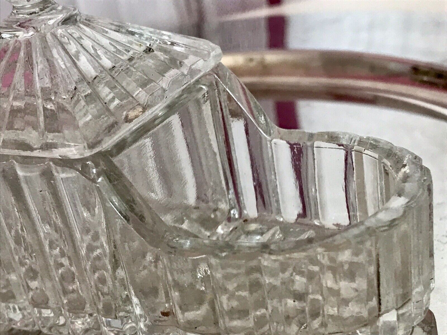 Antik Art Déco Pressglas Salz & Pfeffer Menage Saliere Gewürzständer Glas