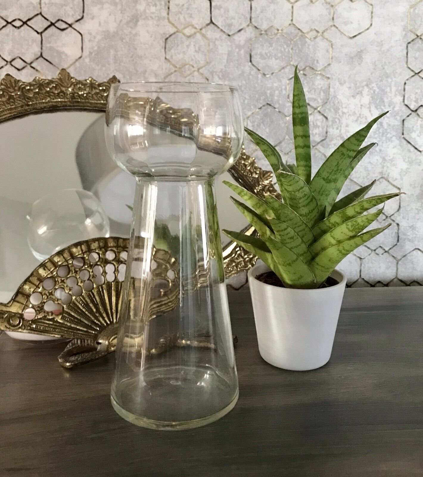 antik Art Déco Glasvase Hyazinthen Glas Vase Zwiebelglas gerippt