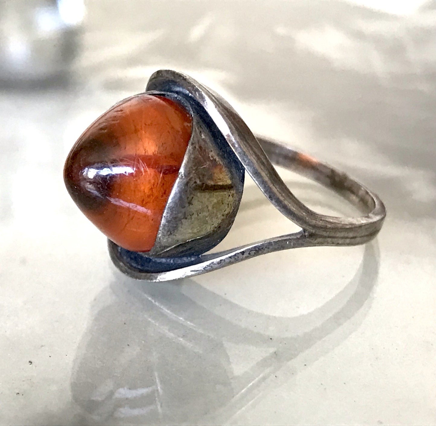 Alt Antik Vintage Edel Bernstein DAMEN RING Silber Super Design! Gr.56 57 WOW!