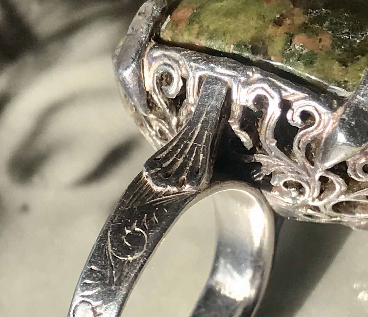 Antik England Jugendstil Edel DAMEN RING 925 Silber Jaspis Birmingham AH