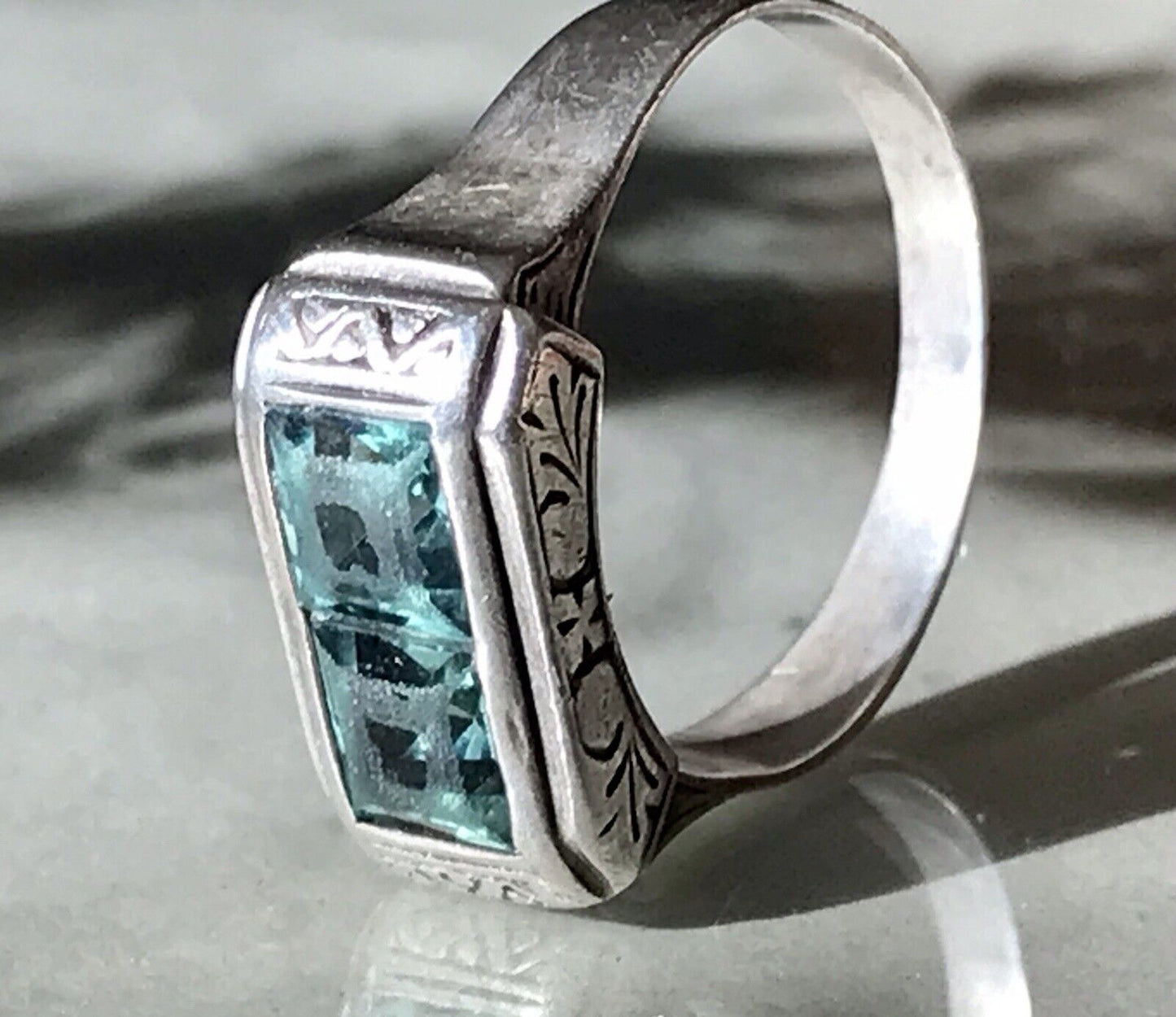 Antik Art Déco Unisex RING Silber Gr. 62 19,7 Blaugrüne Steine