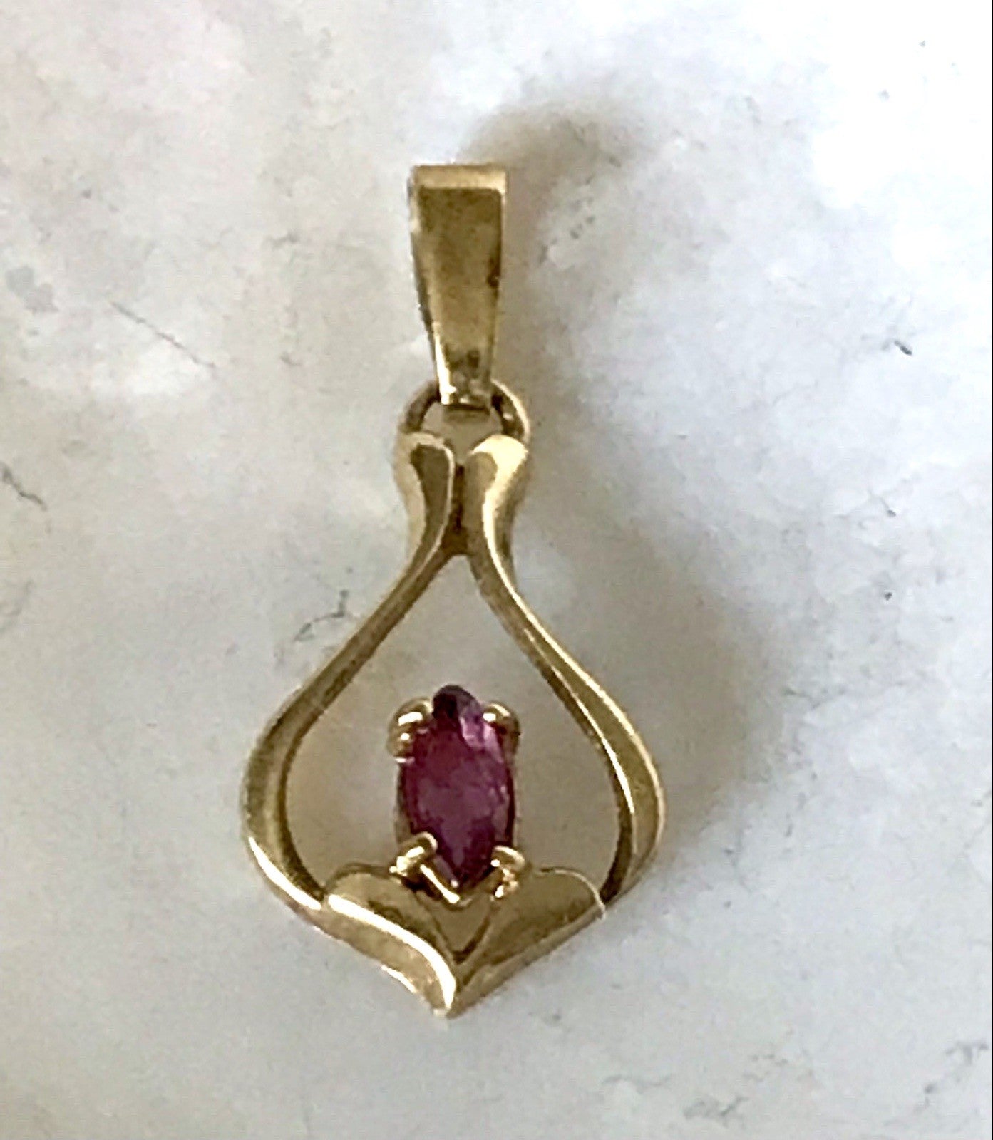 Vintage Designer kleiner Anhänger lila Stein Amethyst? Amerik. Doublè vergoldet
