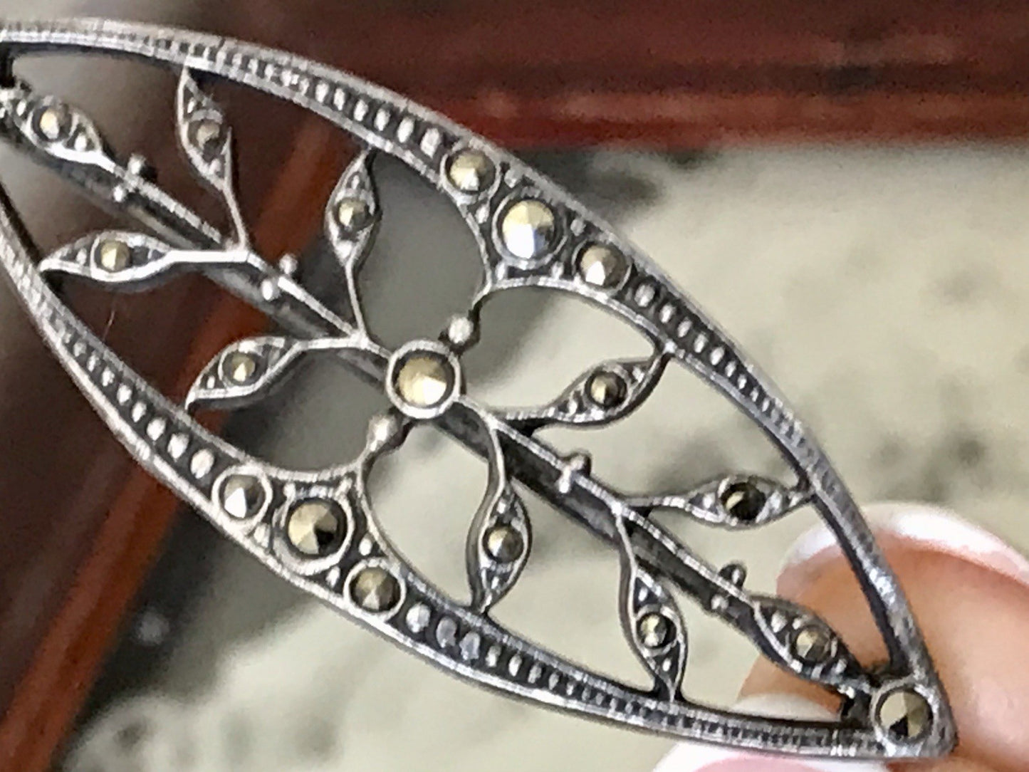 Antik reines Jugendstil Brosche 835 Silber Markasite WUNDERVOLLE ARBEIT!