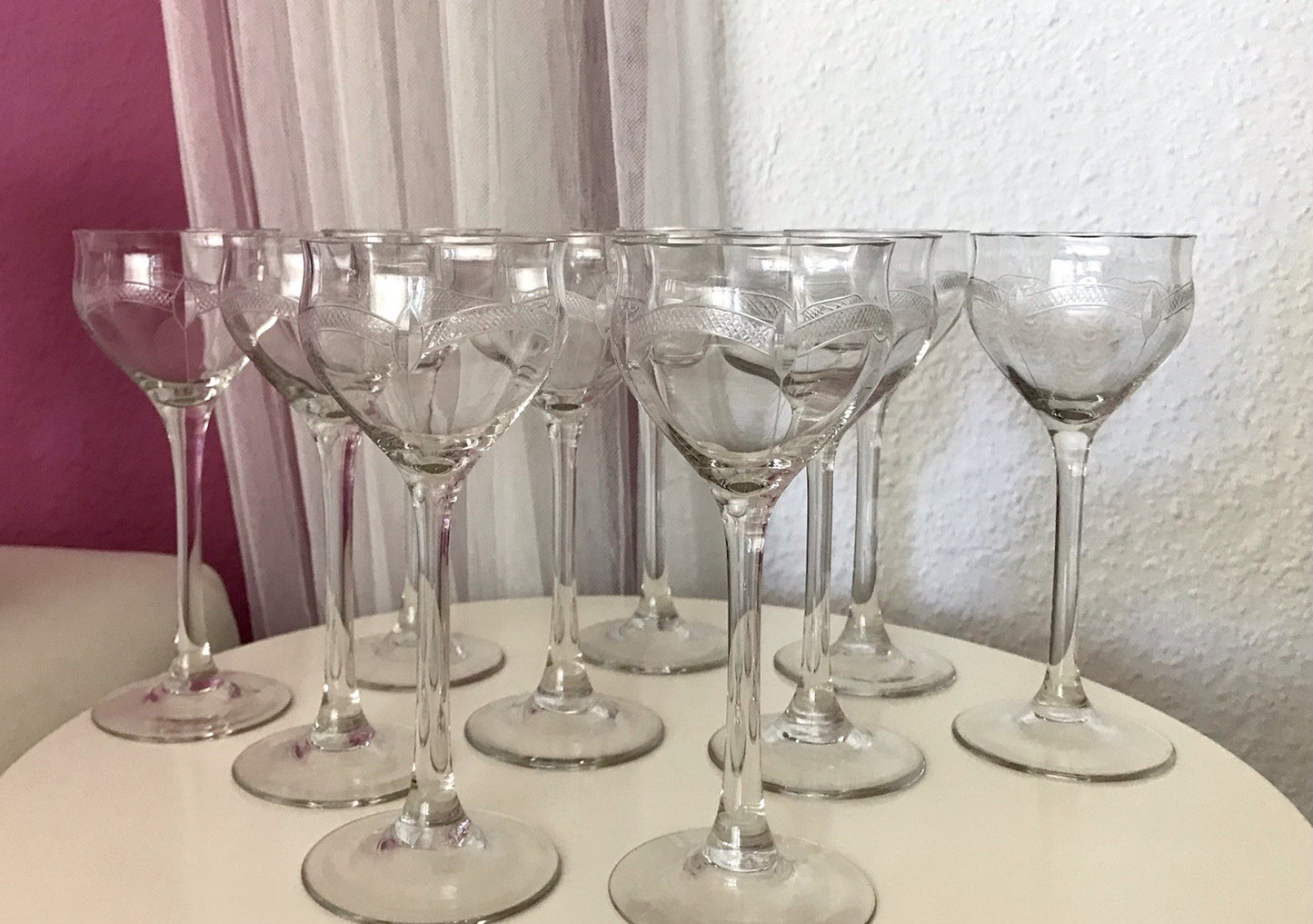 Antik Weingläser 10x Gläser Jugendstil optisch gerippt Schliffdekor