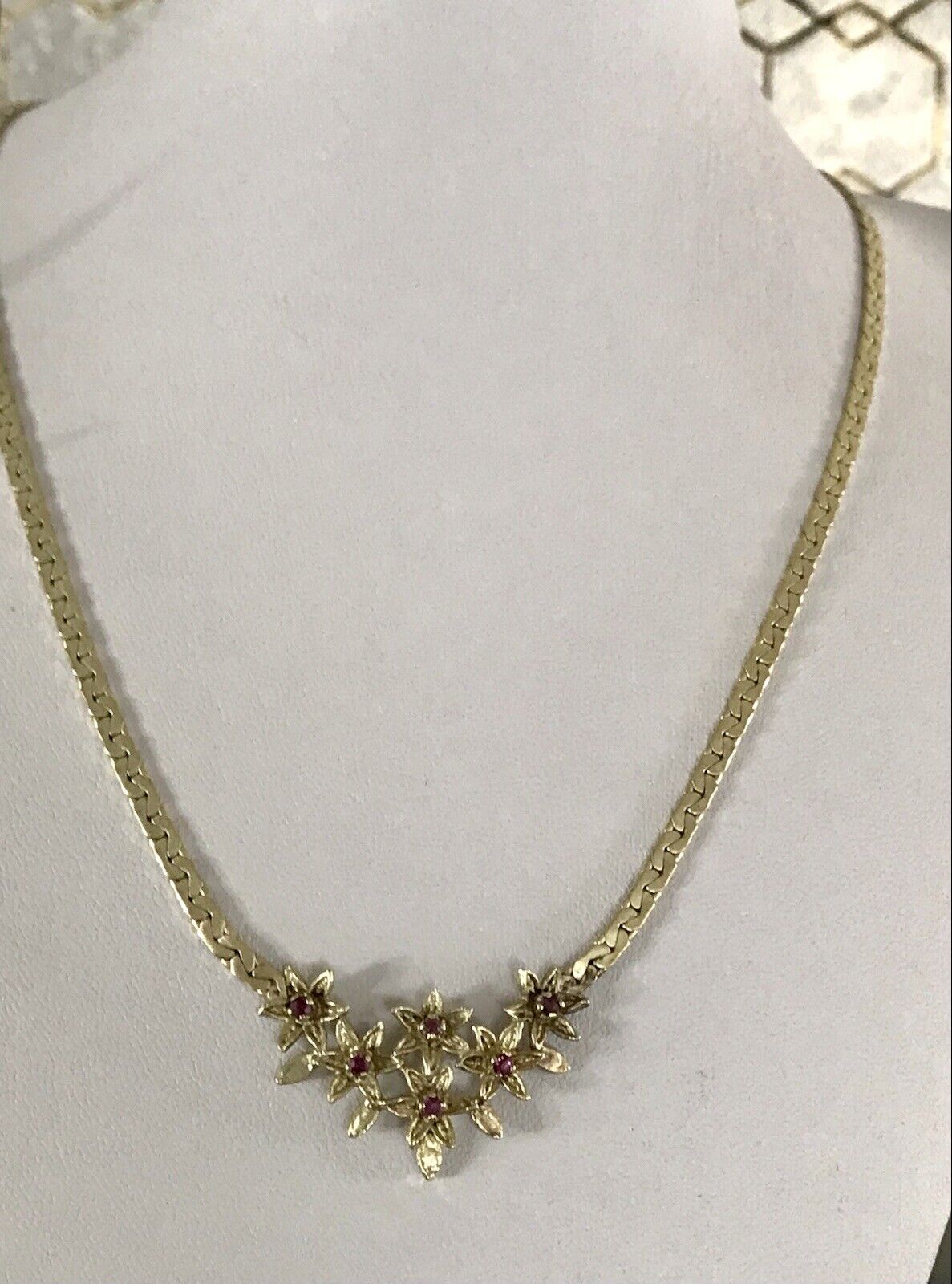 Antik Edel Jugendstil 925 Silber vergoldet Collier Halskette Rubine
