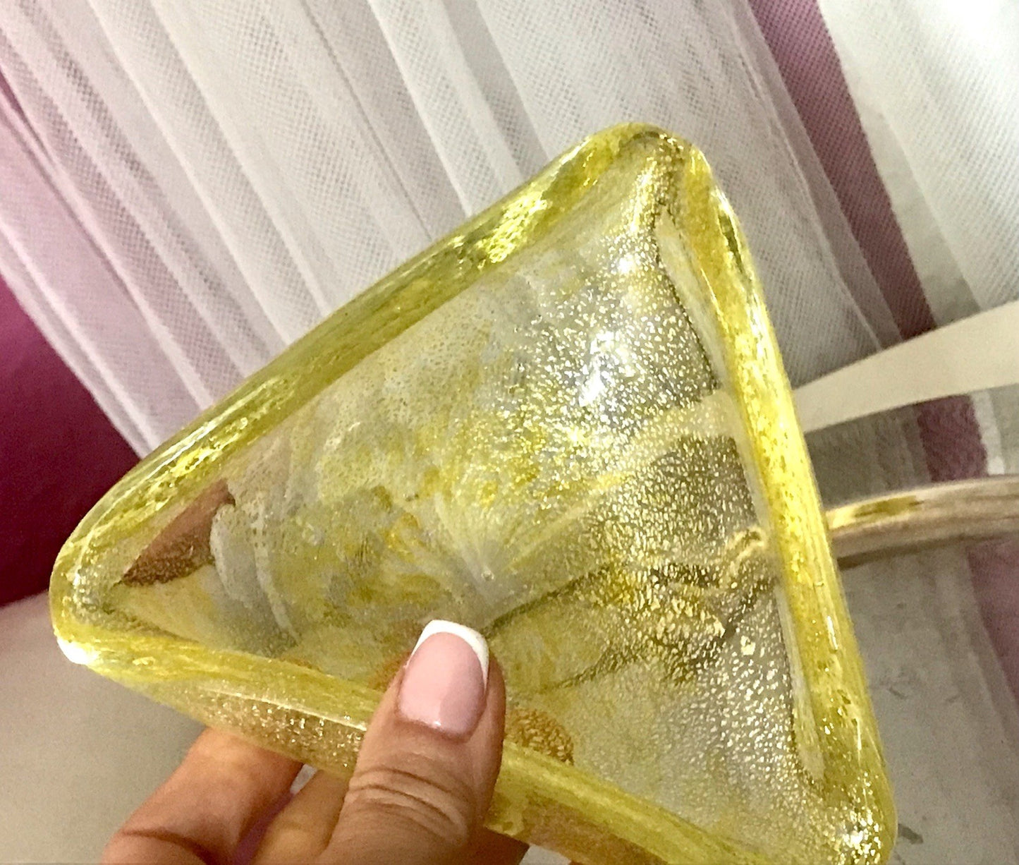 Murano 60er 70er Jahre Aschenbecher Schale Glas gelb So Schön! schillernd