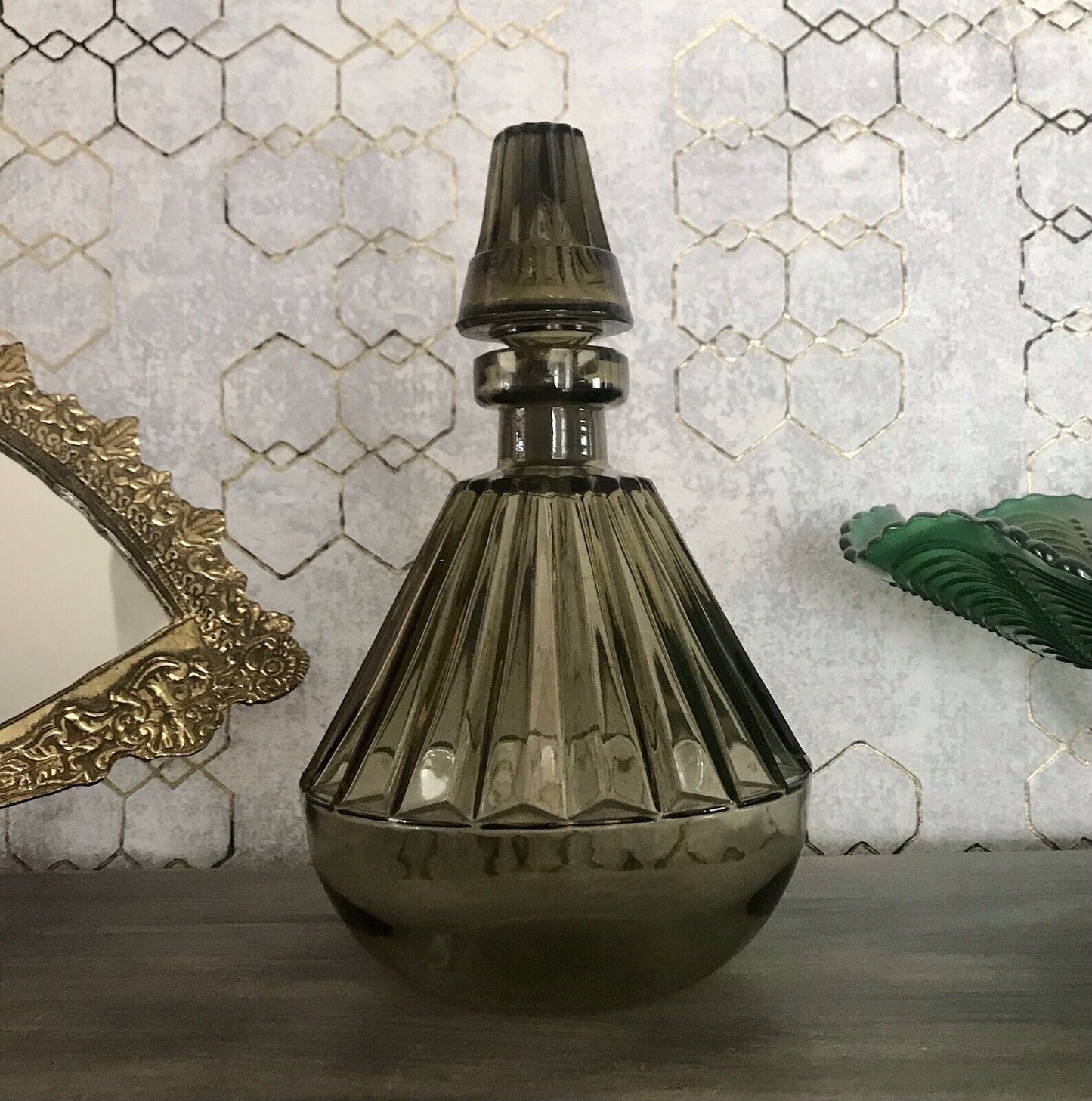 Antik Art Déco Bauhaus Glas Karaffe Dekanter Rauchglas wundervoll