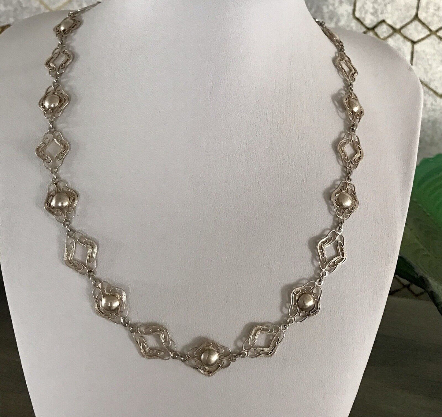 Alt Vintage Edel 835 Silber Collier Halskette