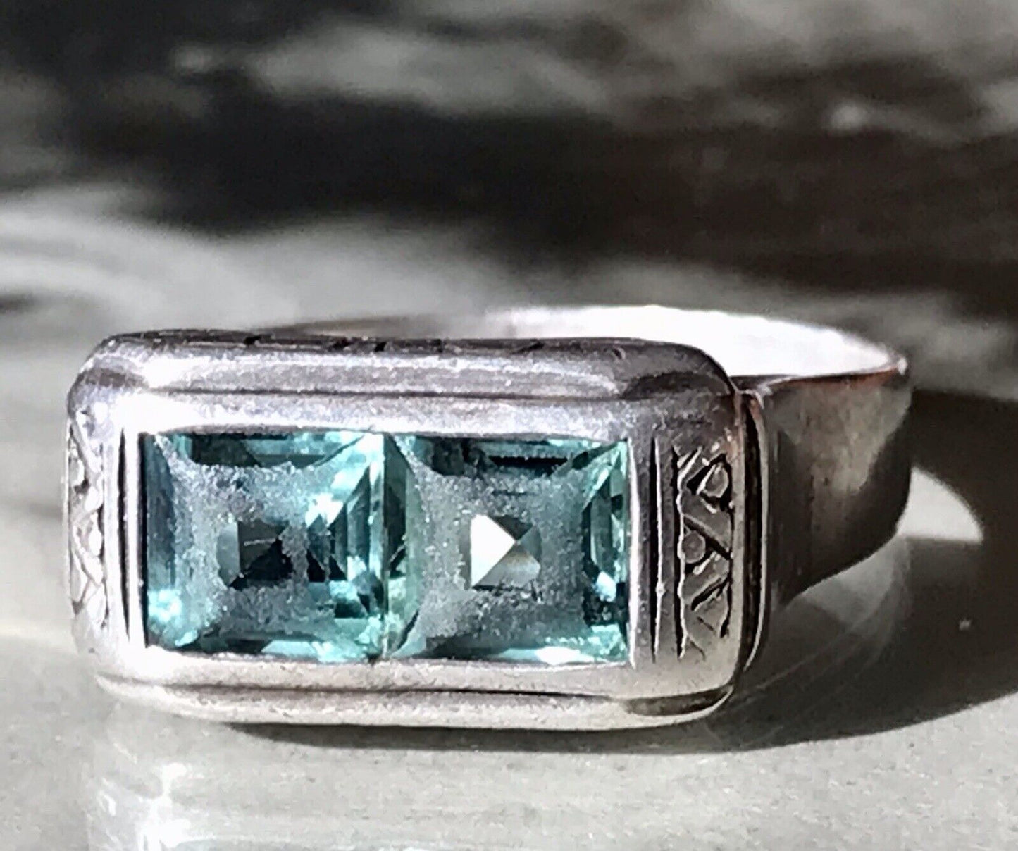 Antik Art Déco Unisex RING Silber Gr. 62 19,7 Blaugrüne Steine