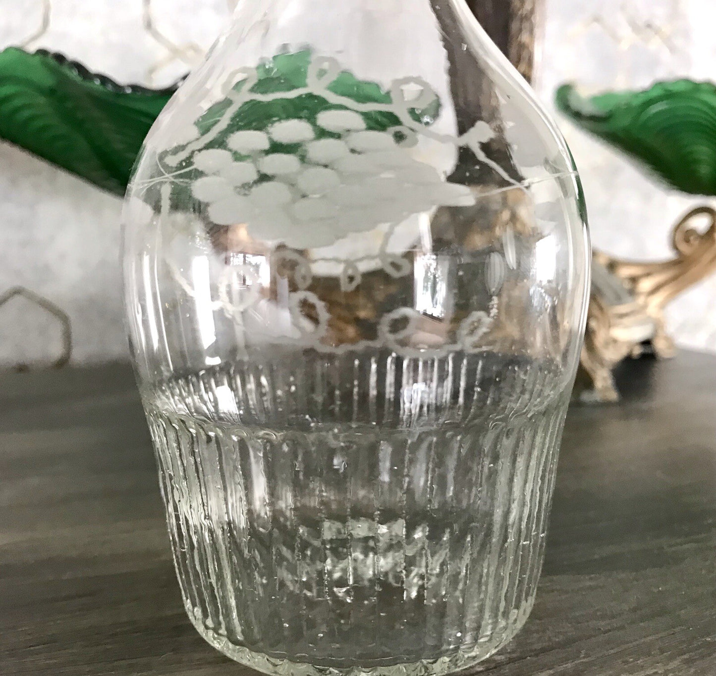 Antik Biedermeier kleine Karaffe Weinkaraffe Dekanter Glas graviert