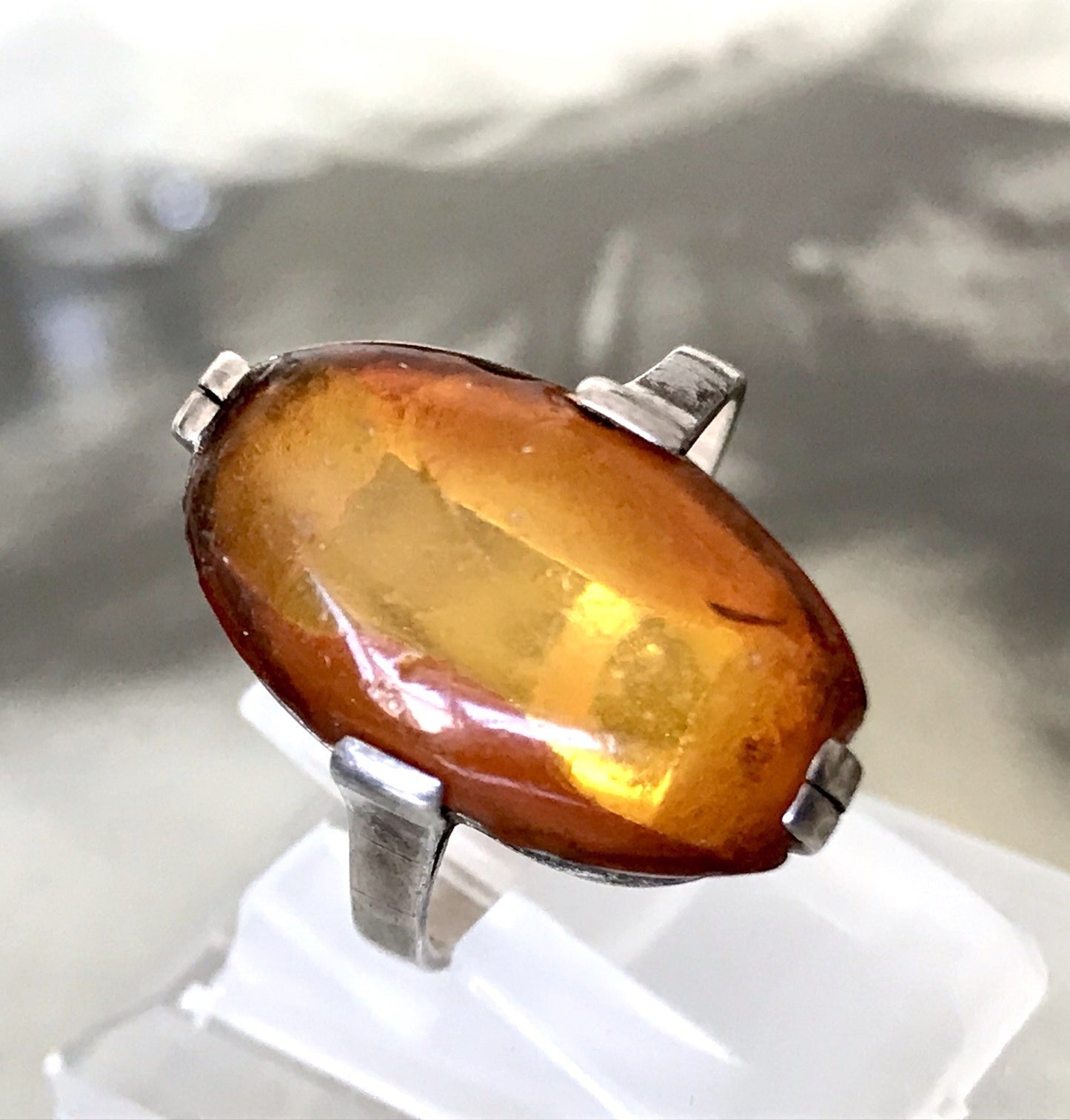 Alt Vintage Edel Bernstein DAMEN RING Silber 835 Super Design Gr. 56 57 schön!