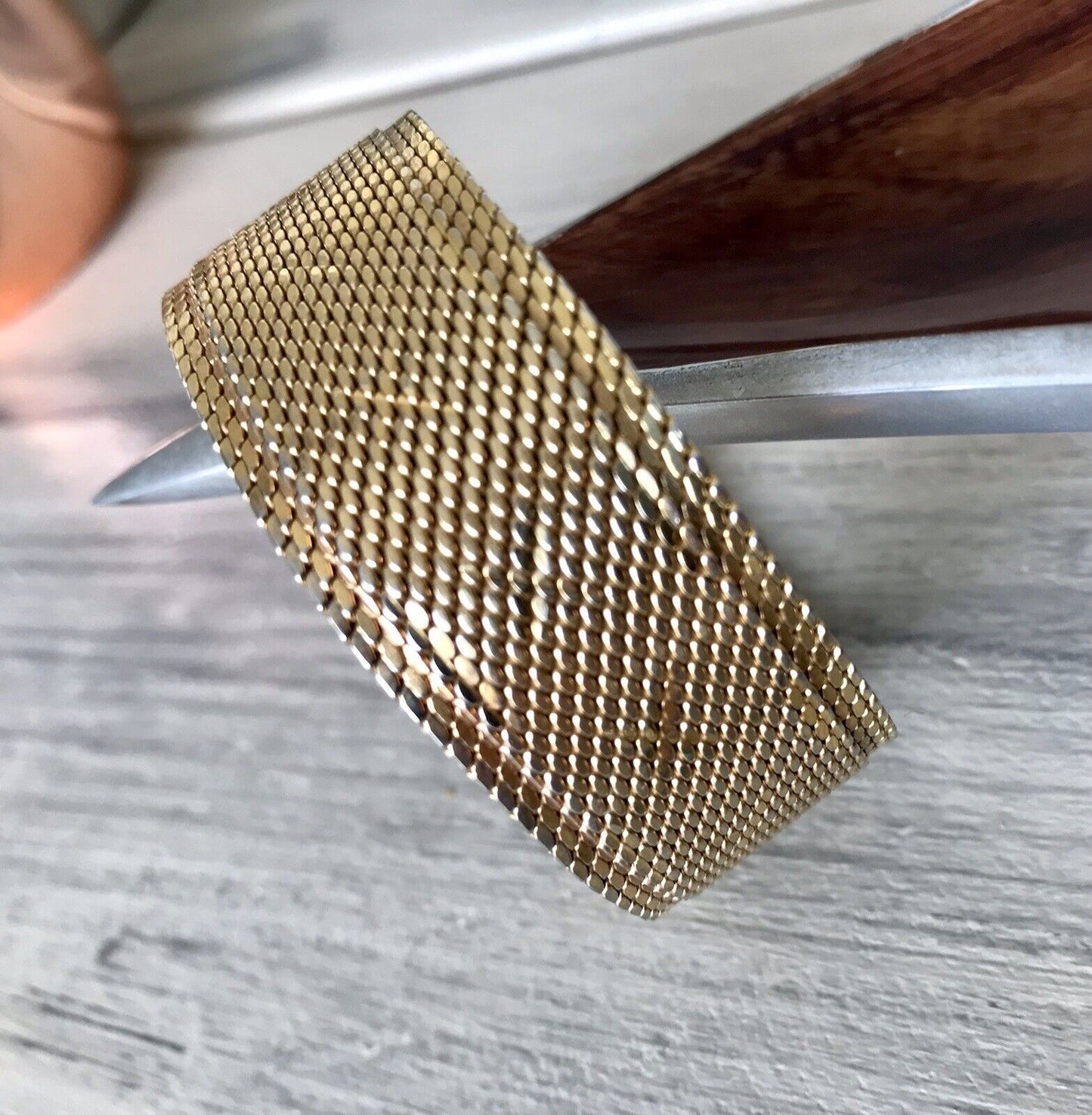 Vintage wunderschönes breites Teppicharmband Armband vergoldet