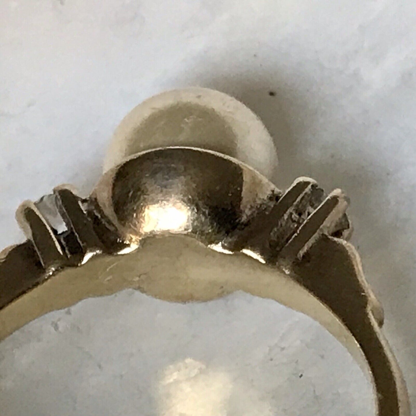 Antik Alt Edel DAMEN RING Silber 925 Perle farblose Steine Gr.58 18,4 vergoldet