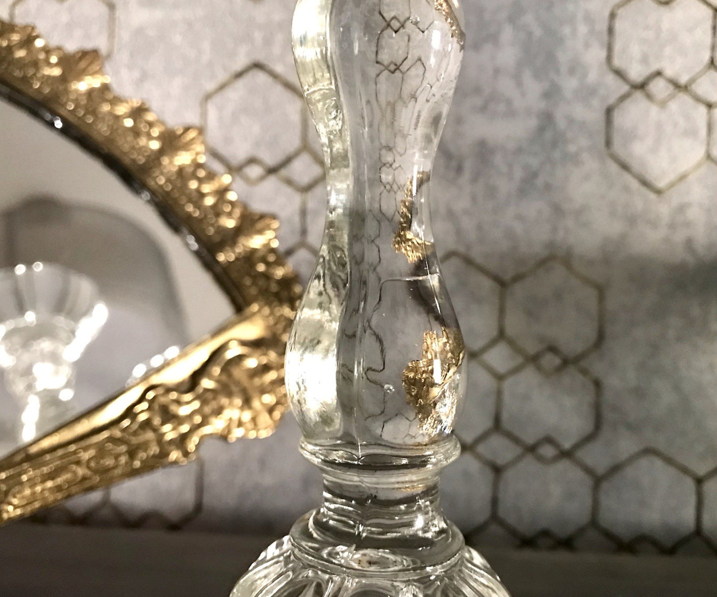 Antik Art Déco 2x Kerzenleuchter Leuchter Kerzenständer Pressglas Glas